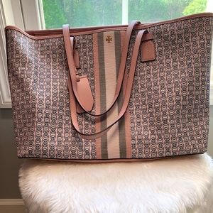 Tory Burch T Monogram Canvas Tote Bag